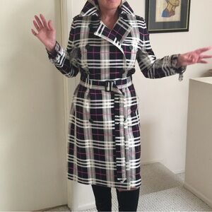 Burberry Plaid Coat with Black, White, and Pink Accents